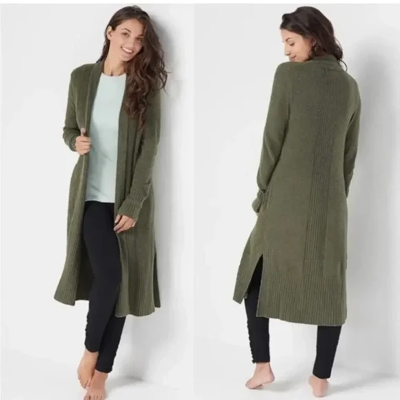 BAREFOOT DREAMS CozyChic Lite Catalina Long Cardigan Olive Green XS Petite - Picture 2 of 6